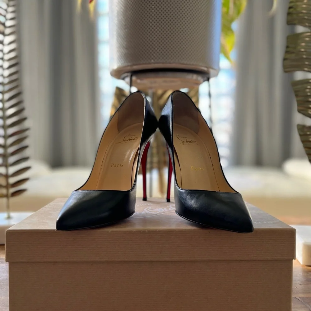 Christian Louboutin Black Pigalle Follies 100mm Leather Pumps - size 38 - Picture 1 of 10